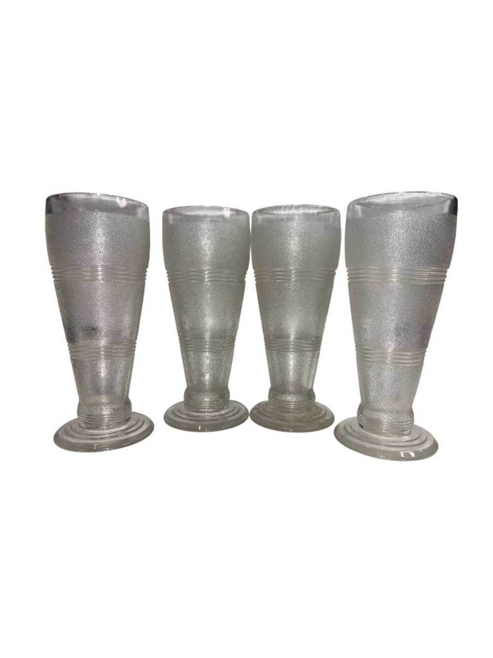 Vintage Frosted Clear Glass Textured Soda Fountain Style Tumblers Set Of 4